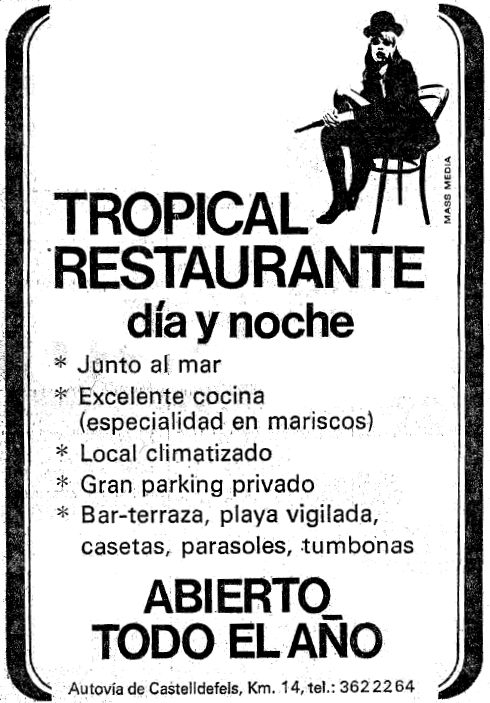 Anuncio de la Discoteca Tropical de Gav� Mar publicado en el diario LA VANGUARDIA (21 de Septiembre de 1973)